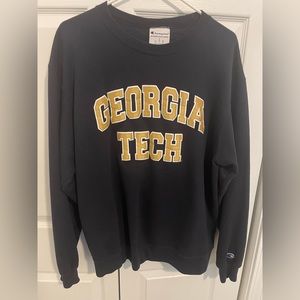 Large Georgia Tech Embroidered Champion Sweatshirt in Navy Blue w/Gold Letters